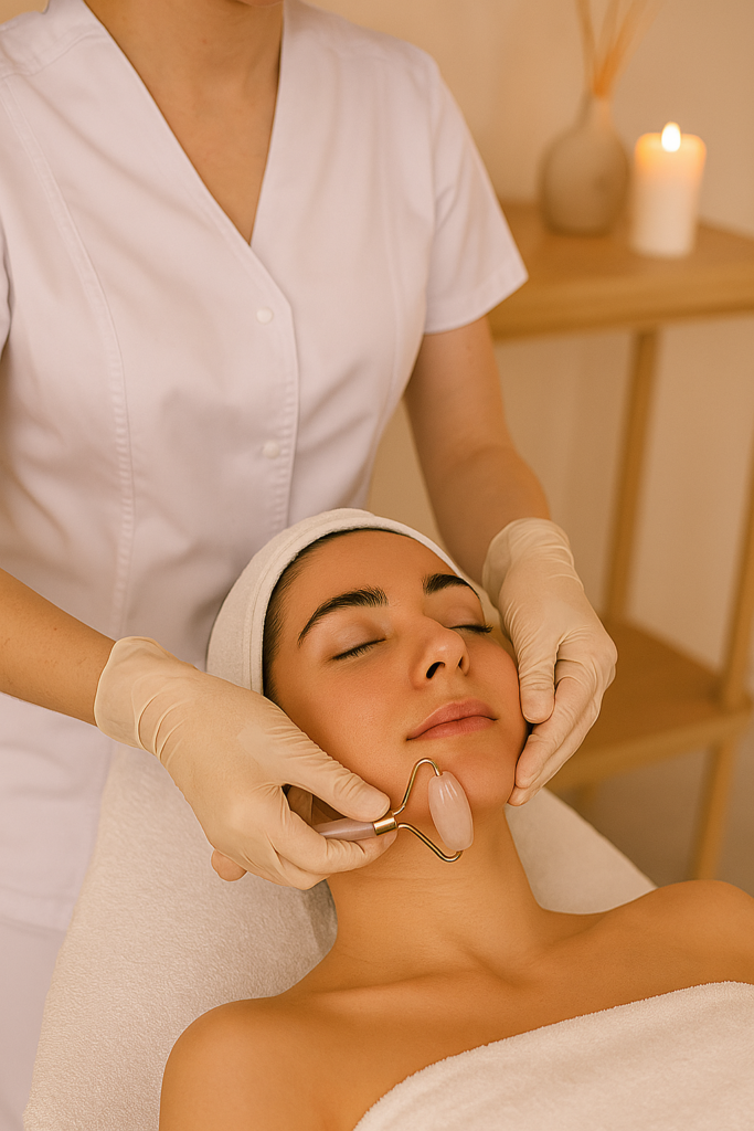 Professional performing facial massage at a spa