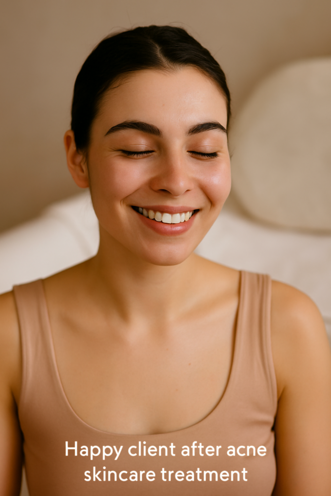Happy client after acne skincare treatment