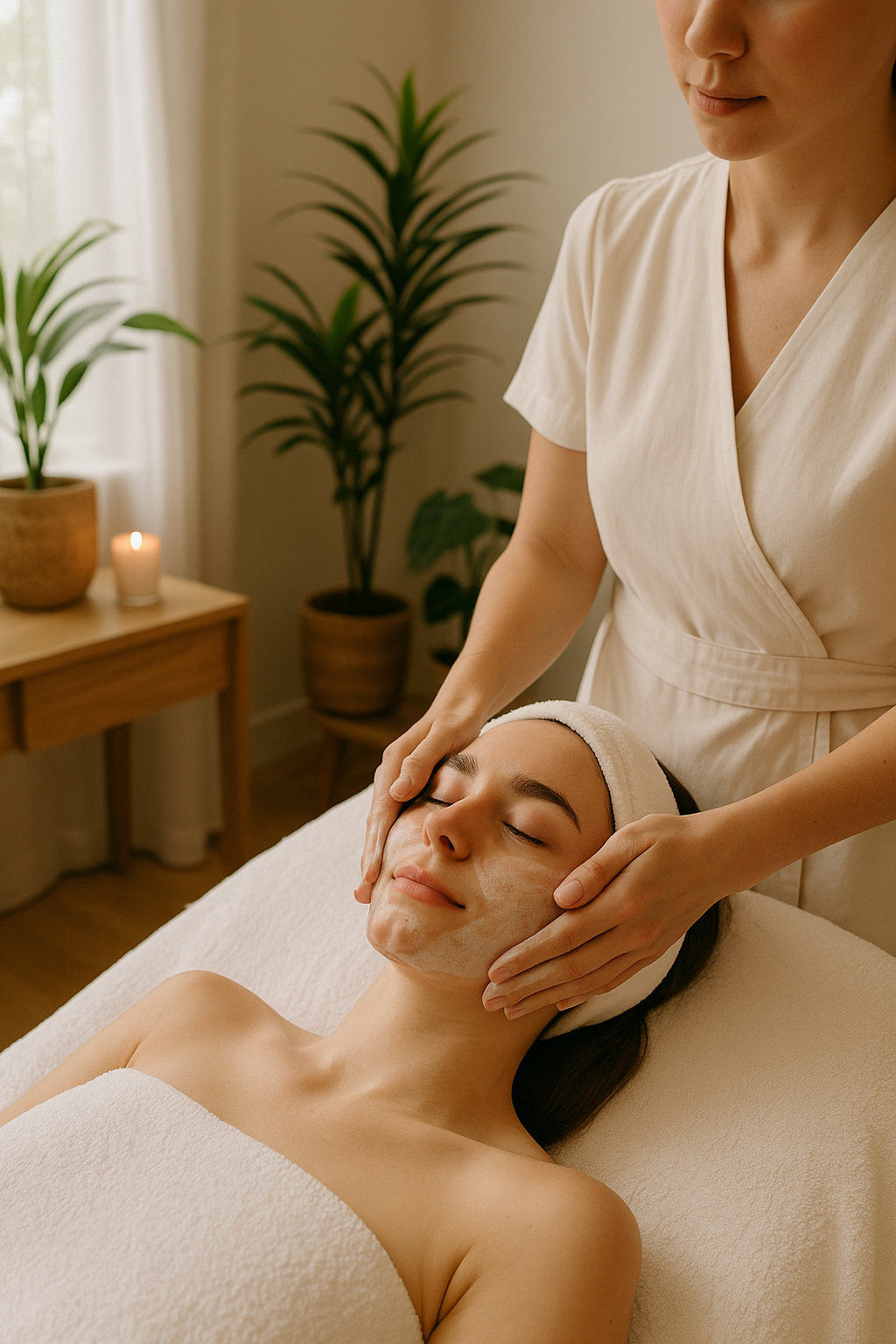 A woman receiving a spa cleansing facial treatment